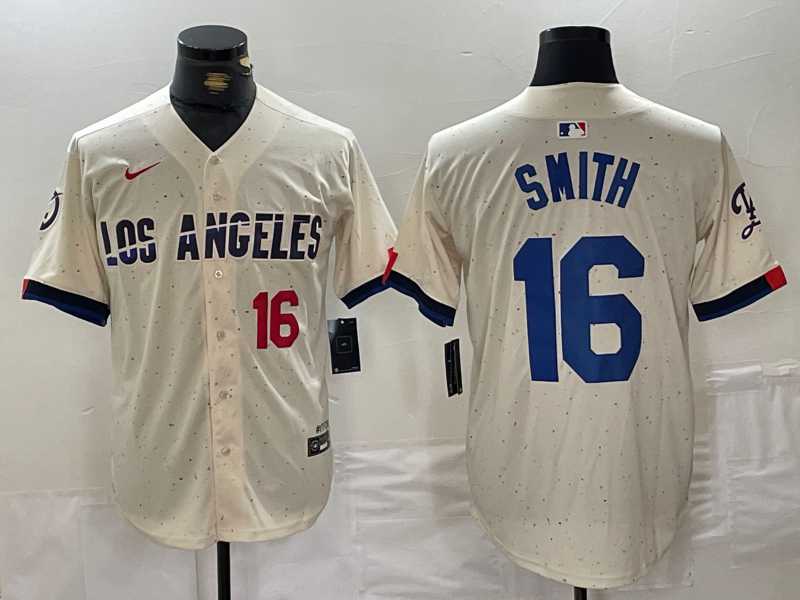 Men%27s Los Angeles Dodgers #16 Will Smith Number Cream 2024 City Connect Limited Stitched Jersey->los angeles dodgers->MLB Jersey